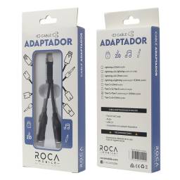 Adaptador ROCA   Lightning a Lightning + 3.5 mm  Chip 2313  Negro  Audio y Carga